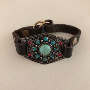 Lucky brand silver with leather band bracelet